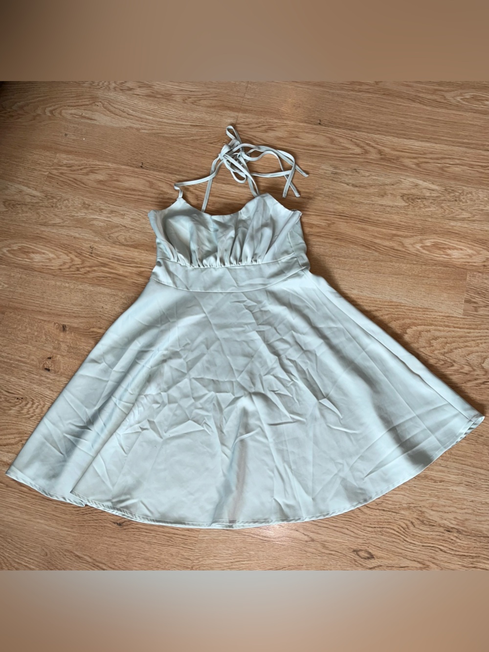 SHEIN Light Green Satin Halter Tie-Back Strappy A-Line Mini Dress Size S